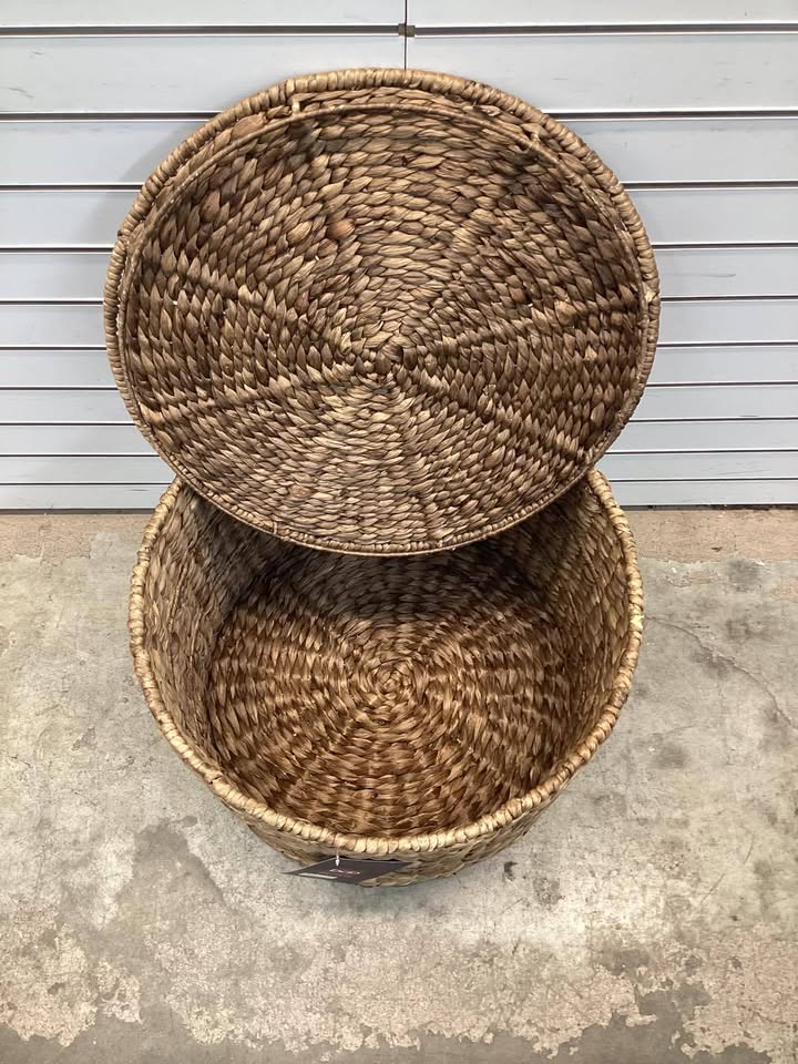Best Choice Products Large Round Storage Ottoman W/ Lid, Handwoven Water Hyacinth Footstool