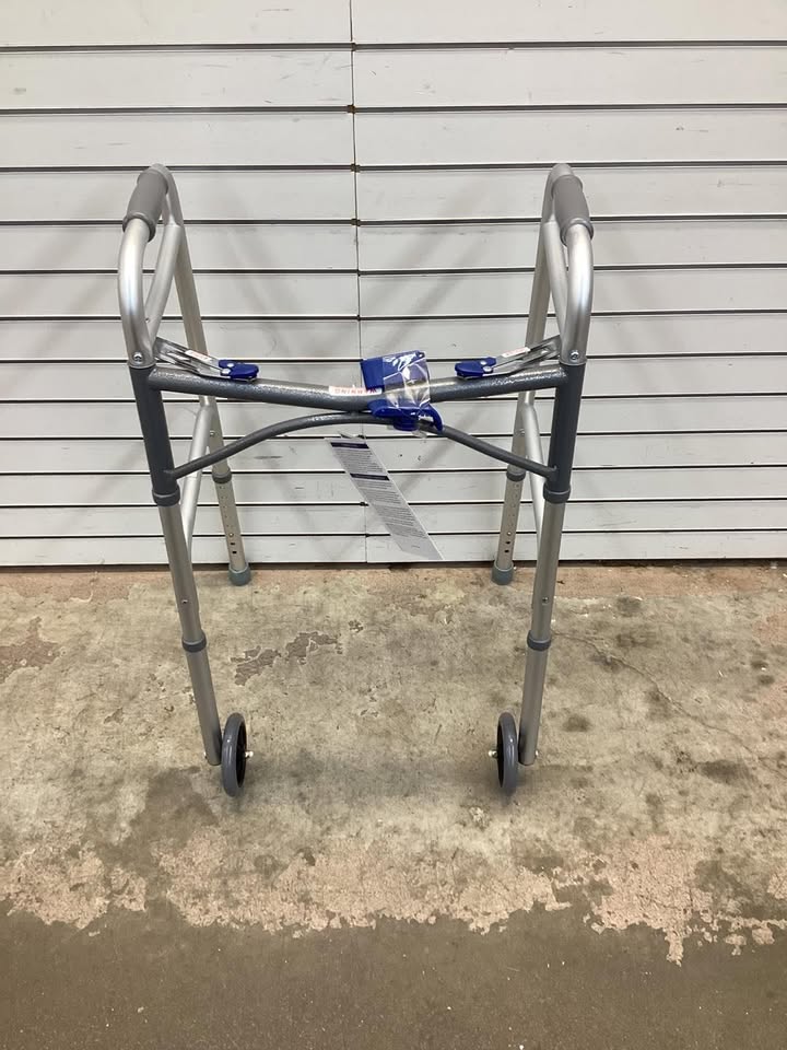 Foldable Lightweight Two-Button Walker with 5" Wheels & Ski Glides