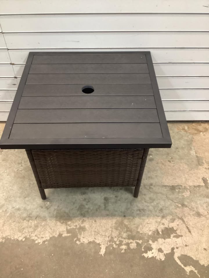 Patio Square Wicker Side Table with Umbrella Hole for Yard Garden Poolside