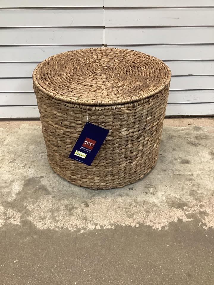 Best Choice Products Large Round Storage Ottoman W/ Lid, Handwoven Water Hyacinth Footstool