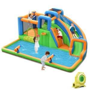 6 in 1 Inflatable Giant Kids Water Park Bounce House with Dual Climbing Walls