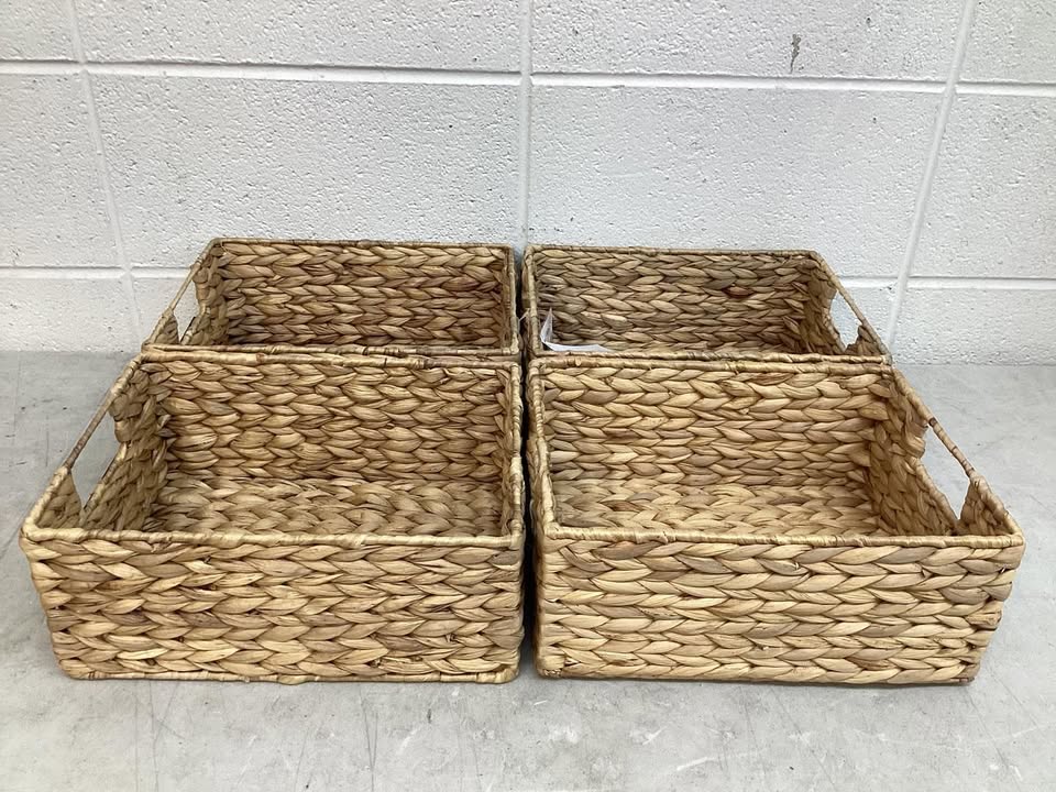 Set of 4 Water Hyacinth Pantry Baskets w/ Chalkboard, Marker - 12in
