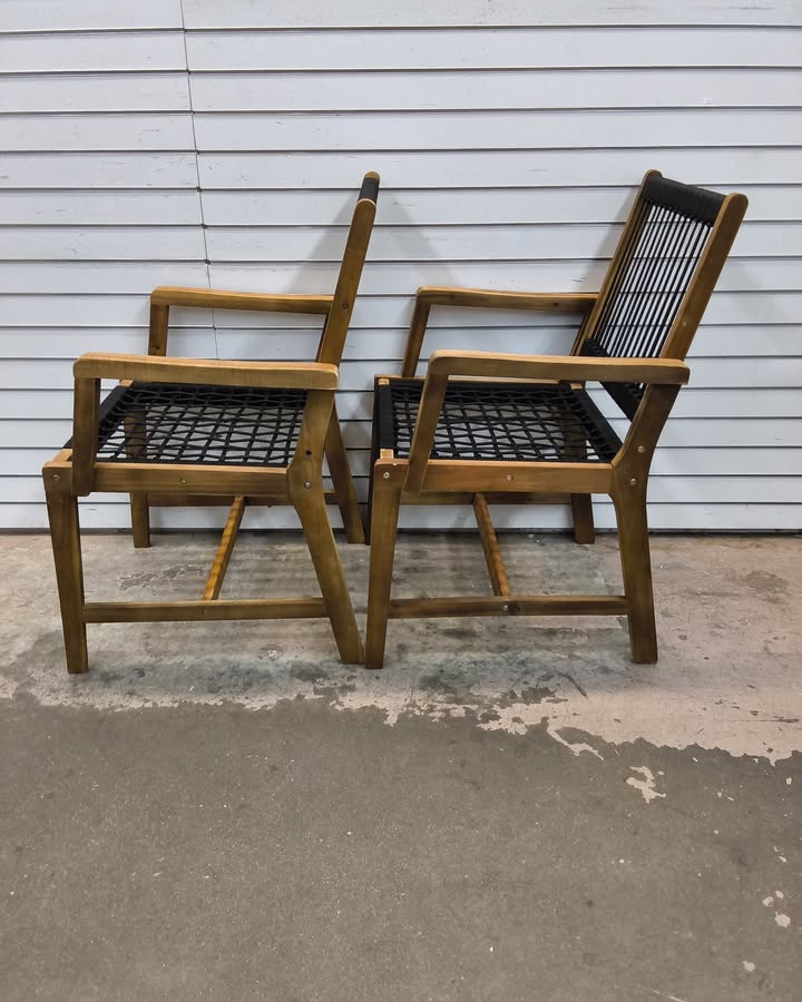 Patio 2-Pieces Acacia Wood Outdoor Dining Chairs All-Weather Rope Woven Armchairs