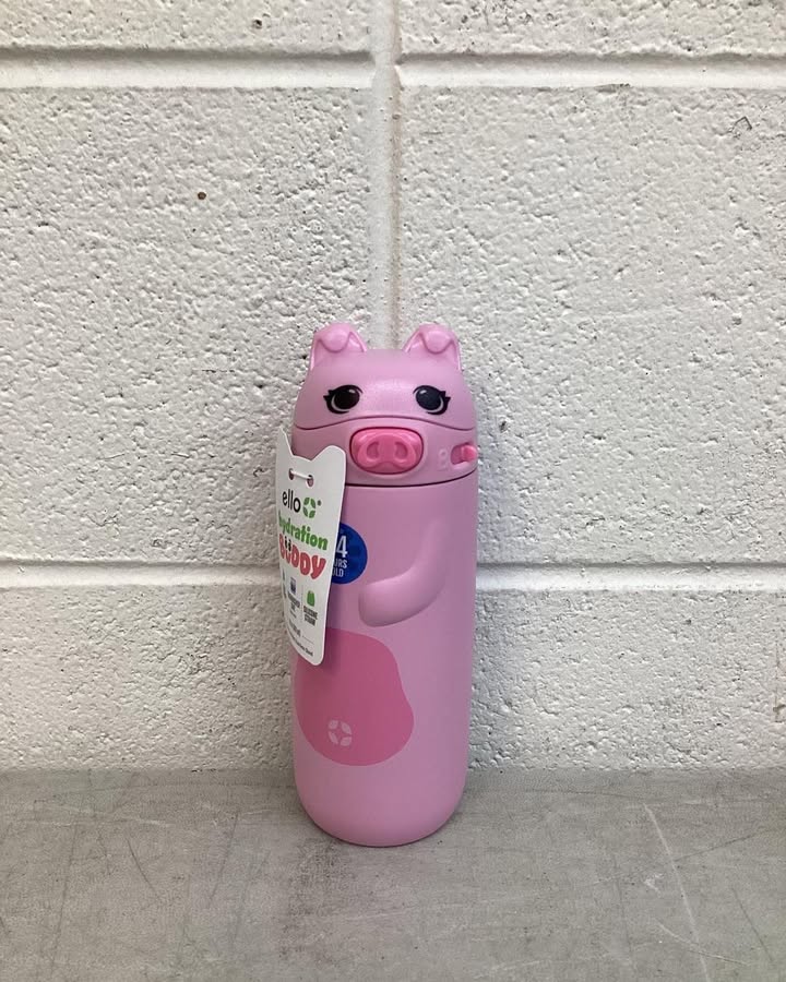 Ello Ellies 12oz Kids Stainless Steel Vacuum Insulated Water Bottle with Straw & Leak-Proof Lid - Pig