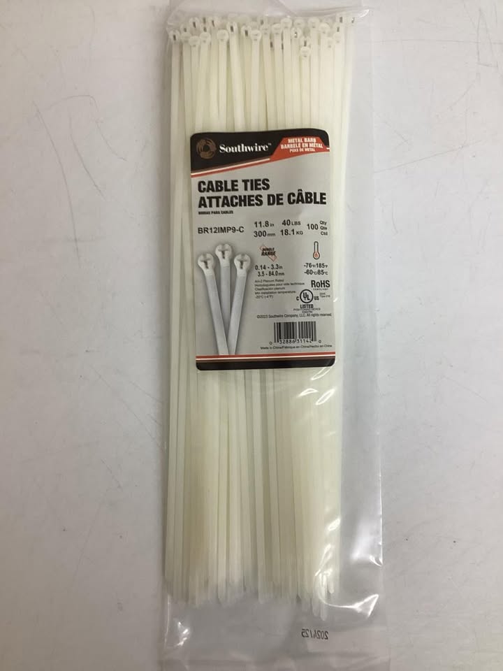 Brand News Southwire 11.8” Cable Ties with metal barb, 100ct
