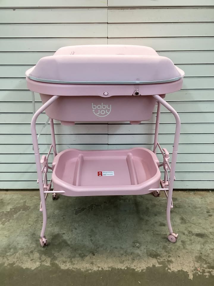 Costway Folding Baby Changing Table with Bathtub and 4 Universal Wheels