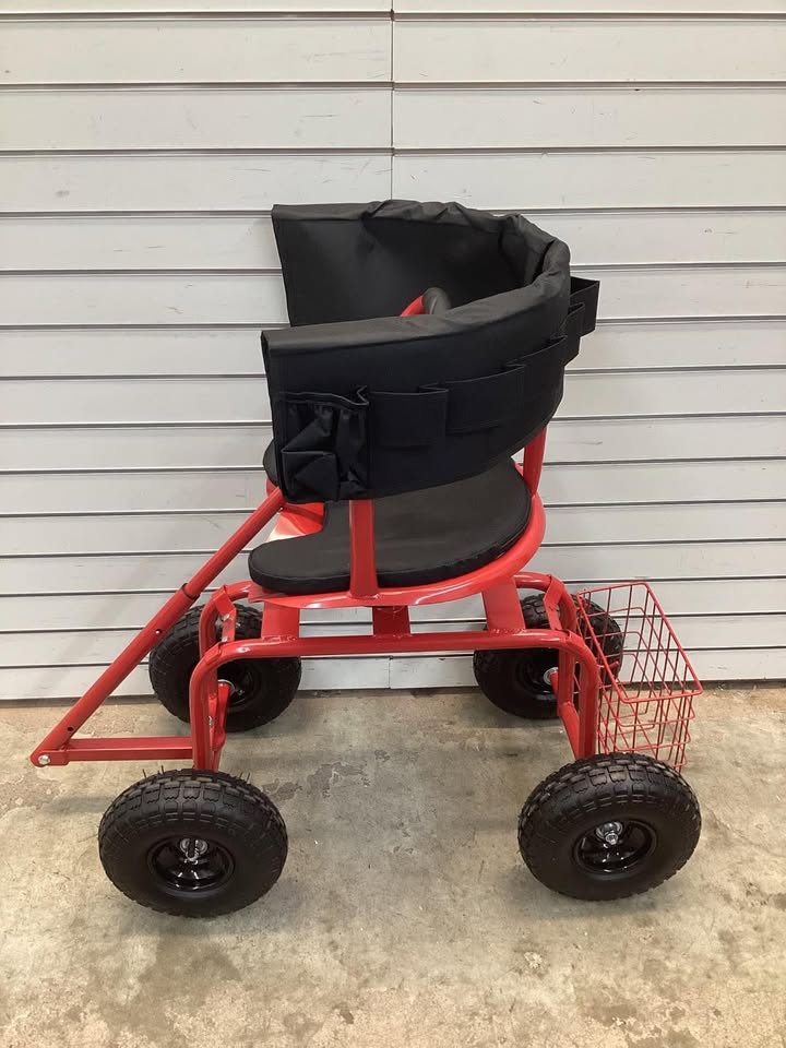 Costway Cushioned Rolling Garden Cart Scooter with Storage Basket and Tool Pouch