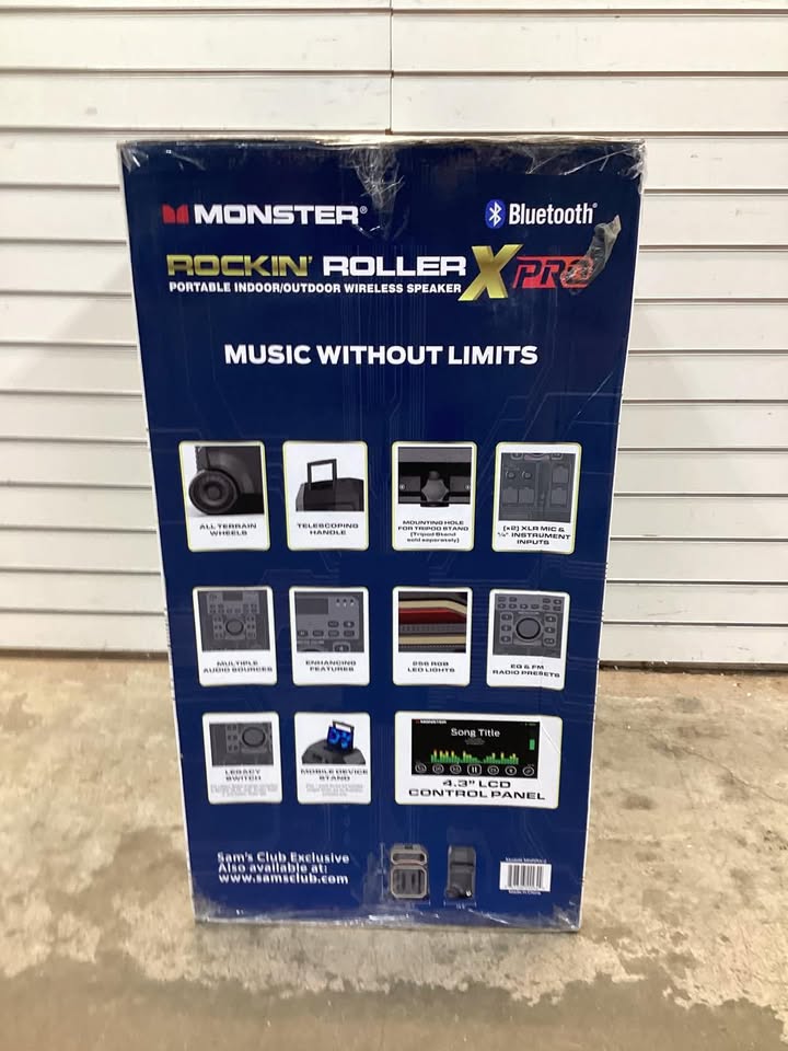 Monster Rock'n Roller X Pro 1100 W Bluetooth Speaker with 12 hours of battery life and IPX4 weather-resistant