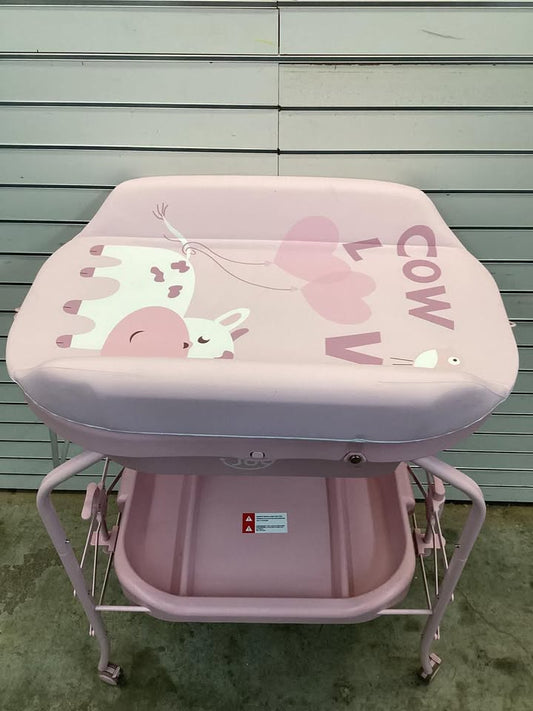 Costway Folding Baby Changing Table with Bathtub and 4 Universal Wheels