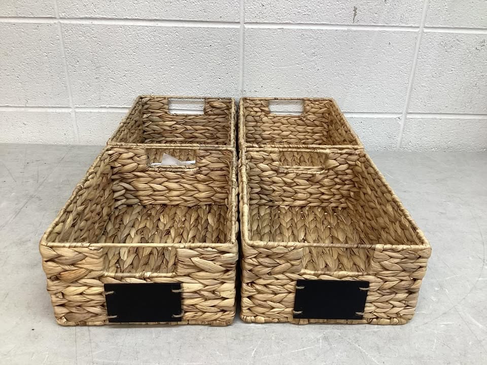 Set of 4 Water Hyacinth Pantry Baskets w/ Chalkboard, Marker - 12in