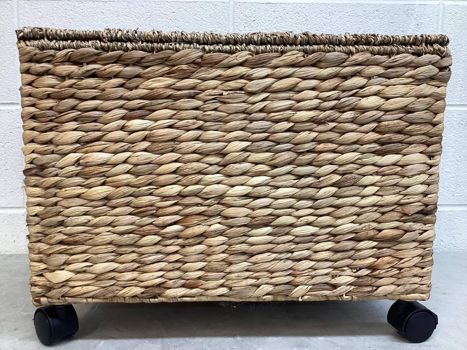 Mobile Water Hyacinth Rolling Filing Cabinet Storage Basket w/ Lid, Wheels
