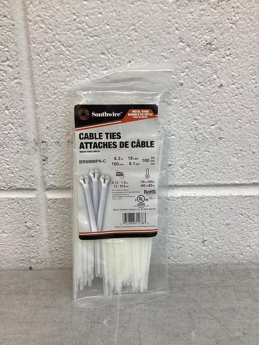 Southwire 6.3” Cable Ties With Metal Barb, 100ct