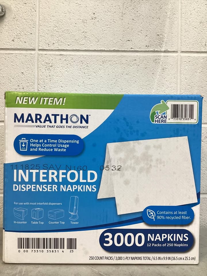 Marathon Interfold 1-Ply White Dispenser Napkins, 12 pk., 250 napkins/pk.