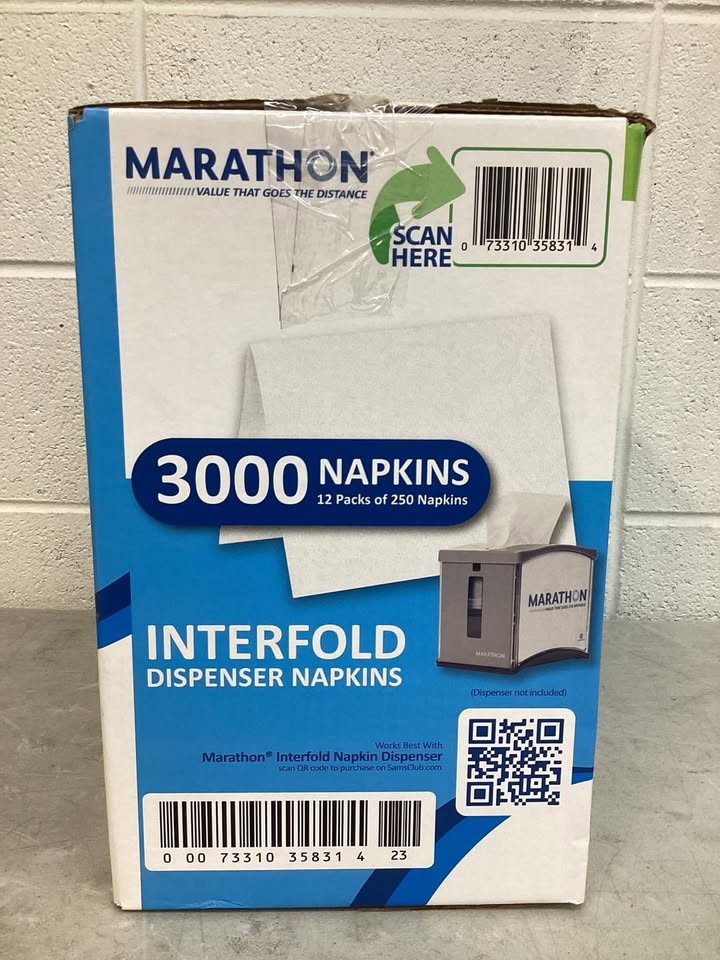 Marathon Interfold 1-Ply White Dispenser Napkins, 12 pk., 250 napkins/pk.