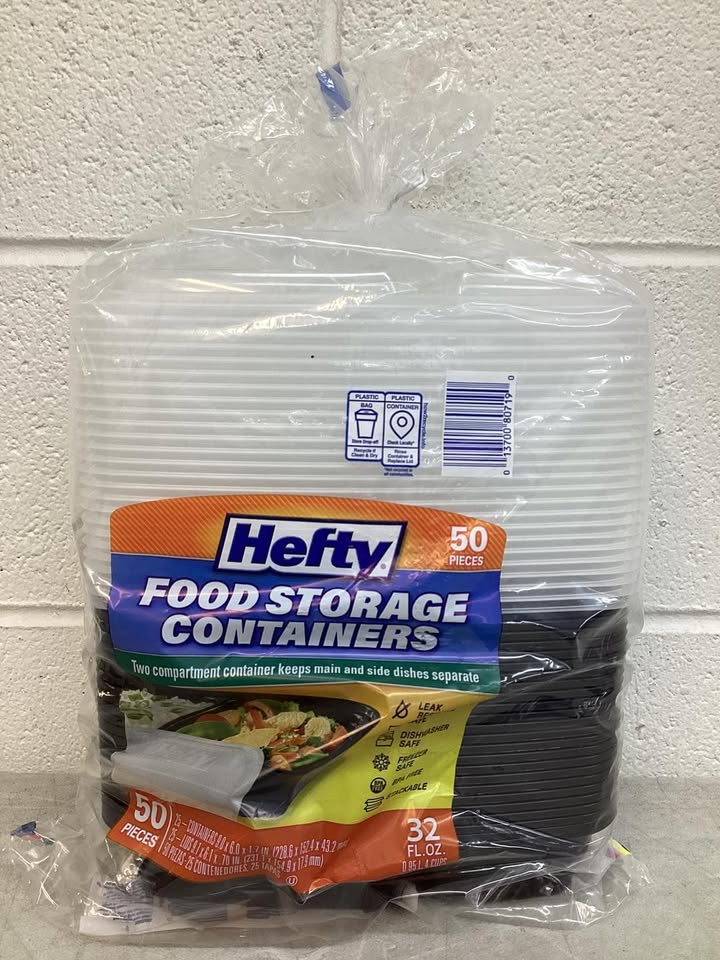 Hefty Food Storage Containers Two Compartment with Lids 32 fl. oz., 50 pcs