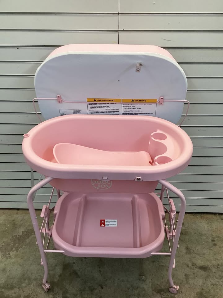 Costway Folding Baby Changing Table with Bathtub and 4 Universal Wheels