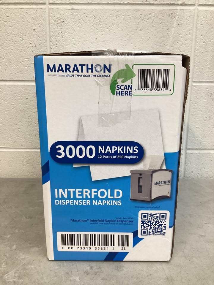 Marathon Interfold 1-Ply White Dispenser Napkins, 12 pk., 250 napkins/pk.