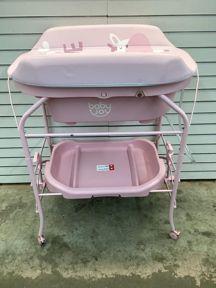 Costway Folding Baby Changing Table with Bathtub and 4 Universal Wheels