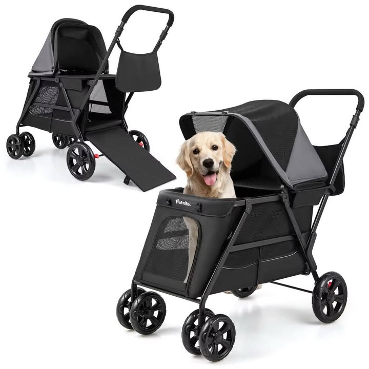 Costway Dog Stroller for Small Medium Dogs w/ Dual Entry Ramp All-Terrain Wheels