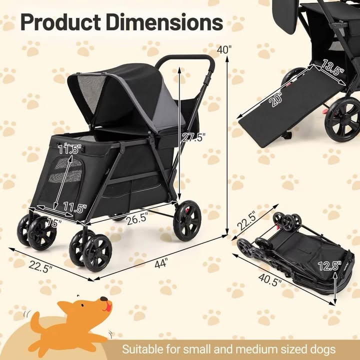 Costway Dog Stroller for Small Medium Dogs w/ Dual Entry Ramp All-Terrain Wheels