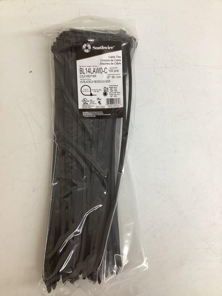 Southwire 15” Black Cable Ties, 100ct