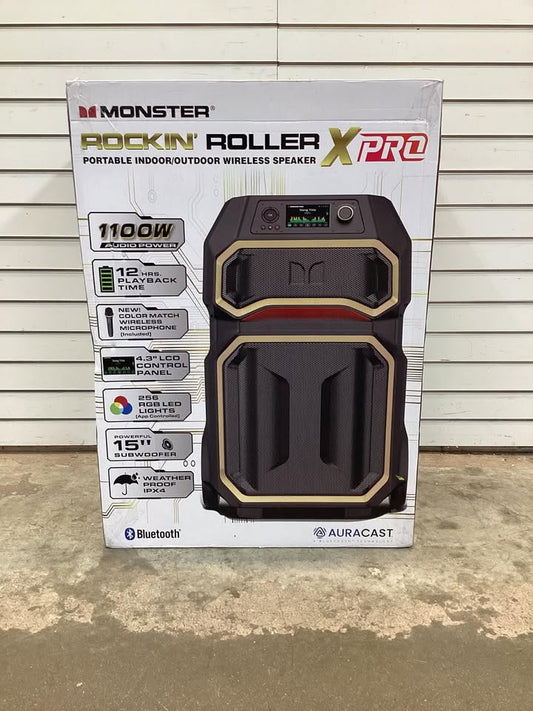 Monster Rock'n Roller X Pro 1100 W Bluetooth Speaker with 12 hours of battery life and IPX4 weather-resistant