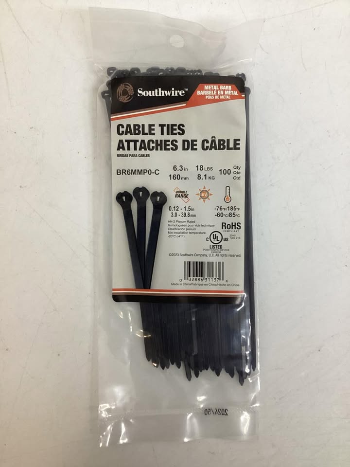Southwire 6.3” Metal Barbed Cable Ties, 100ct