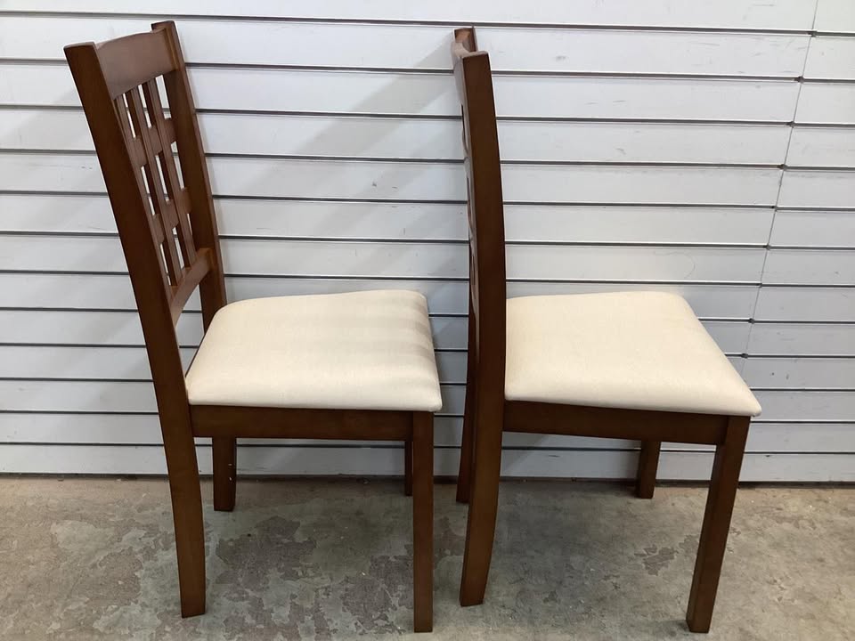 Set of 2 Wood Kitchen Chairs with Faux Leather Upholstered Seat