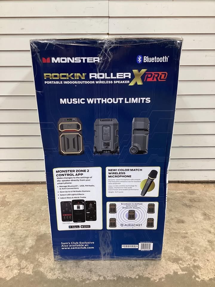 Monster Rock'n Roller X Pro 1100 W Bluetooth Speaker with 12 hours of battery life and IPX4 weather-resistant