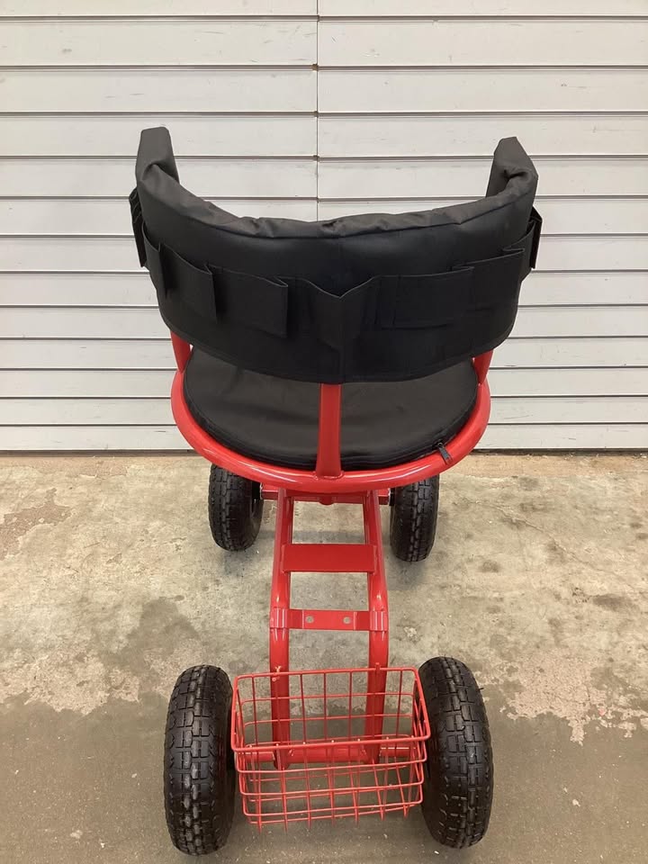 Costway Cushioned Rolling Garden Cart Scooter with Storage Basket and Tool Pouch