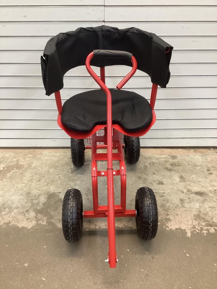 Costway Cushioned Rolling Garden Cart Scooter with Storage Basket and Tool Pouch