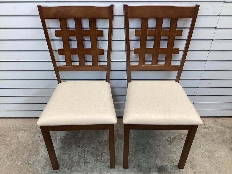 Set of 2 Wood Kitchen Chairs with Faux Leather Upholstered Seat