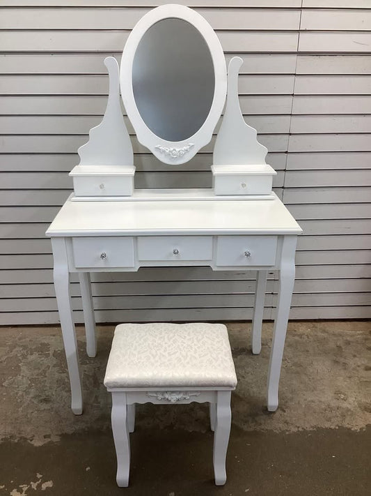 Costway Makeup Desk Vanity Dressing Table Oval Stool 5 Storage Drawers