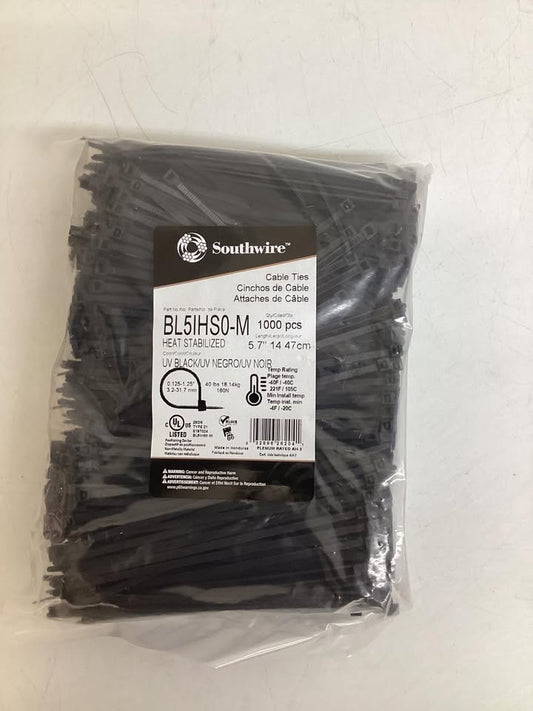 Southwire 5.7” Black Cable Ties, 1000ct