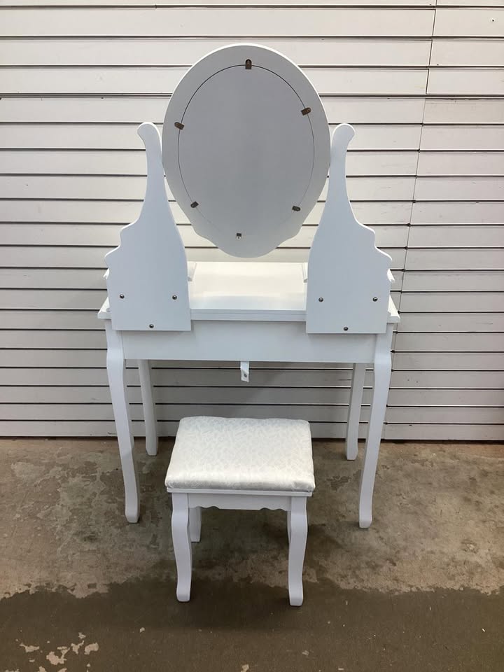 Costway Makeup Desk Vanity Dressing Table Oval Stool 5 Storage Drawers
