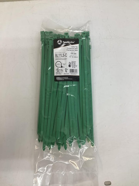 Southwire 12” Green Cable Ties, 100 ct.