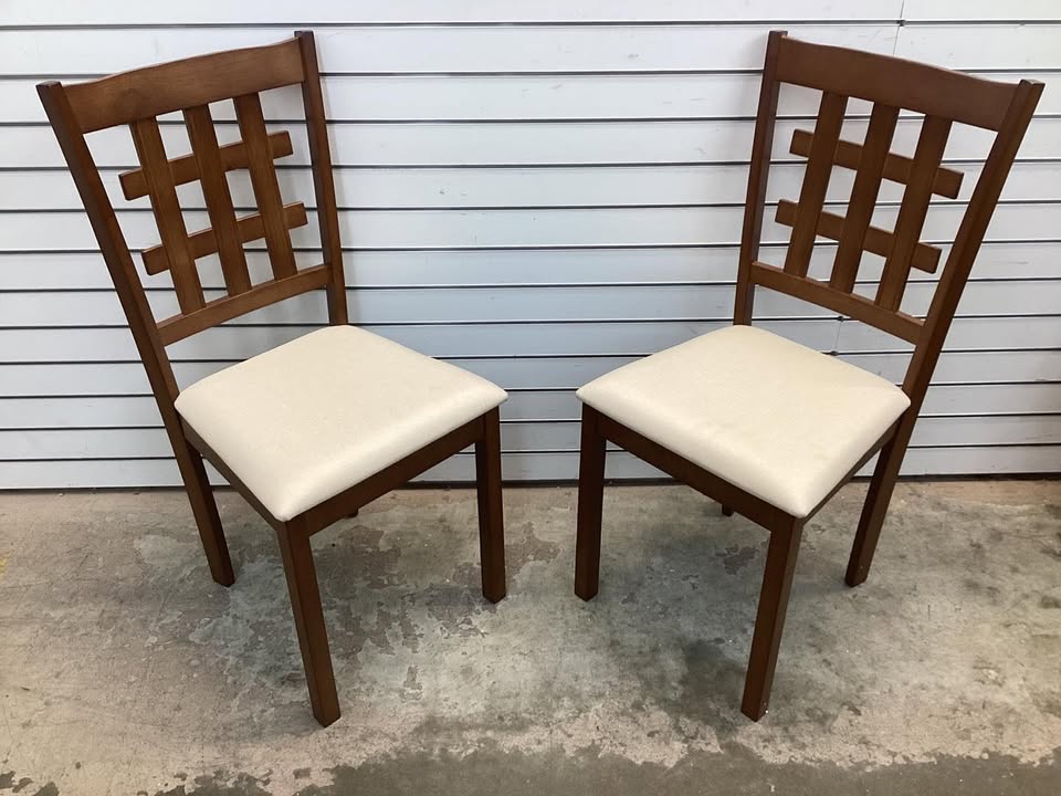 Set of 2 Wood Kitchen Chairs with Faux Leather Upholstered Seat