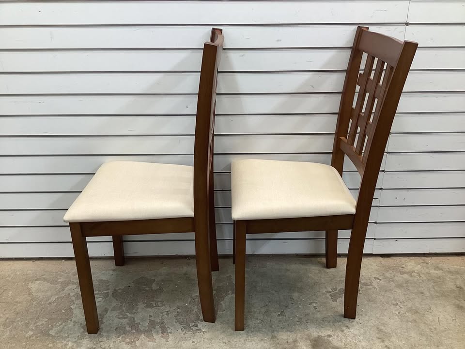 Set of 2 Wood Kitchen Chairs with Faux Leather Upholstered Seat