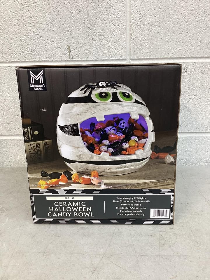Member's Mark Pre-Lit Ceramic Mummy Halloween Candy Bowl