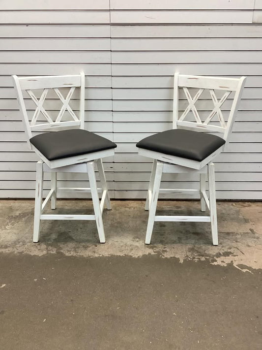 38 in. H (Set of 2) Barstools Swivel Counter Height Chairs w/Rubber Wood Legs White