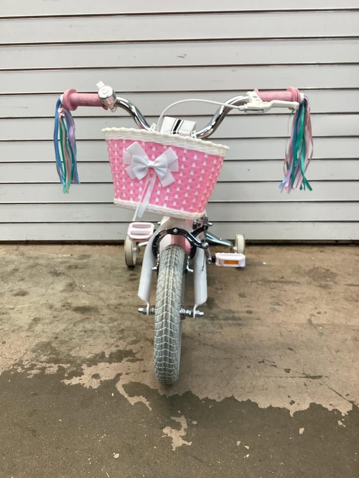 12 Inch Kids Bike Adjustable with Basket and Streamers, Pink - Princess of the Sea Theme