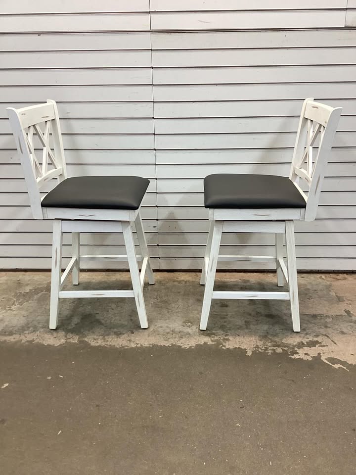 38 in. H (Set of 2) Barstools Swivel Counter Height Chairs w/Rubber Wood Legs White