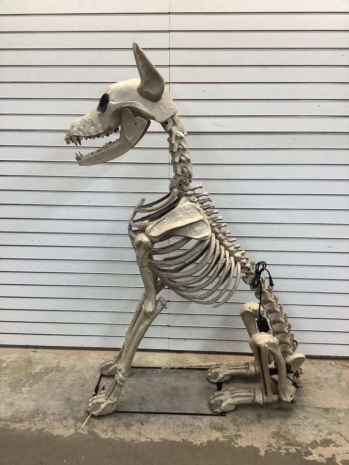 Home Accents Holiday 5 ft. Grave & Bones Skelly's Sitting Dog with LifeEyes LCD Eyes