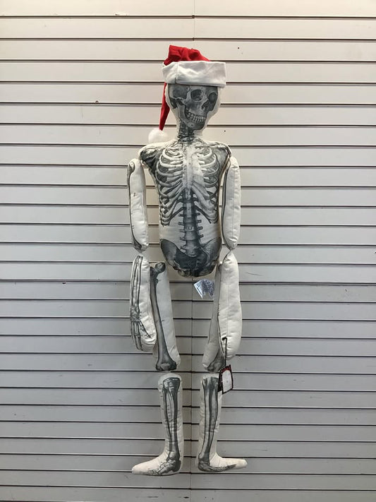 John Derian 63" Stuffed Fabric Skeleton with Santa Hat