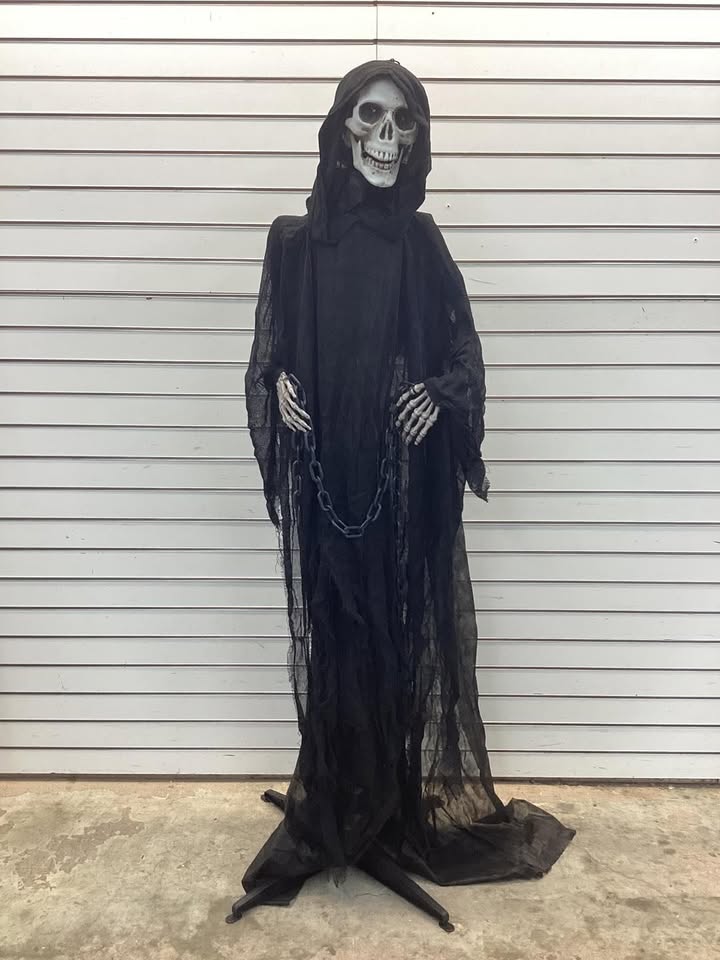 63 in. Talking Skeleton Reaper with Moving Mouth for Indoor or Outdoor Halloween Decoration, Battery-Operated, Thanatos
