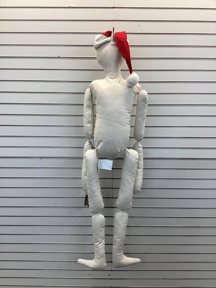 John Derian 63" Stuffed Fabric Skeleton with Santa Hat