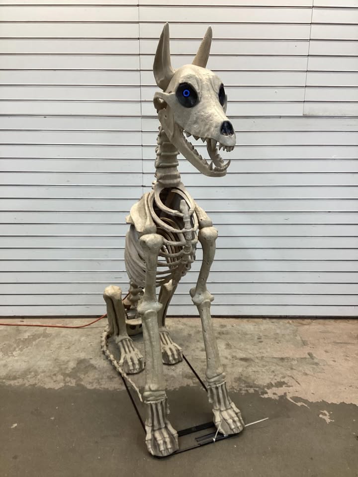 Home Accents Holiday 5 ft. Grave & Bones Skelly's Sitting Dog with LifeEyes LCD Eyes