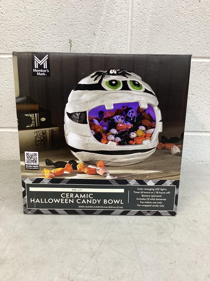 Member's Mark Pre-Lit Ceramic Mummy Halloween Candy Bowl