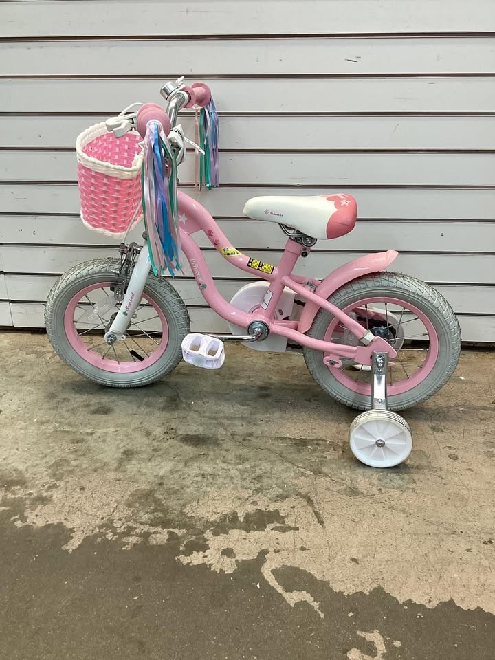 12 Inch Kids Bike Adjustable with Basket and Streamers, Pink - Princess of the Sea Theme