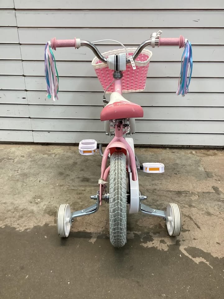 12 Inch Kids Bike Adjustable with Basket and Streamers, Pink - Princess of the Sea Theme